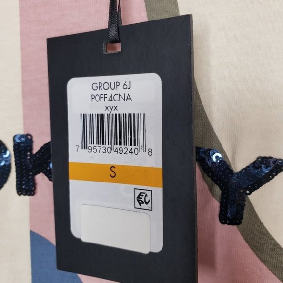 DKNY Sequined Logo Graphic Cotton T-Shirt Women's Size Small *Defect-see desc - Picture 9 of 15